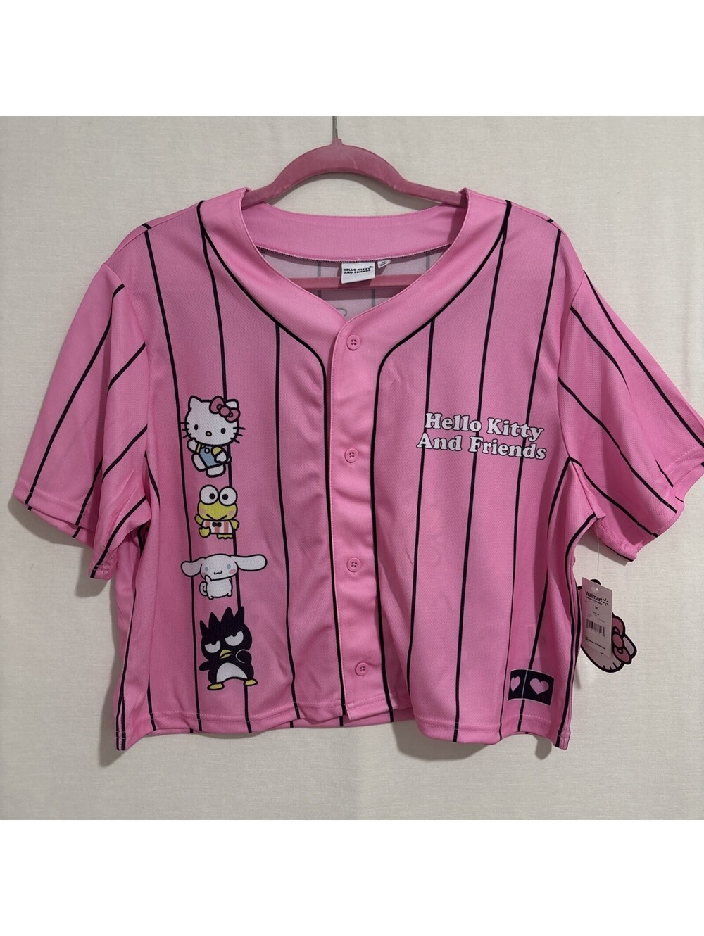 NWT! Hello Kitty & Friends Women's Size M Jr.  Pink Graphic Baseball Jersey Top
